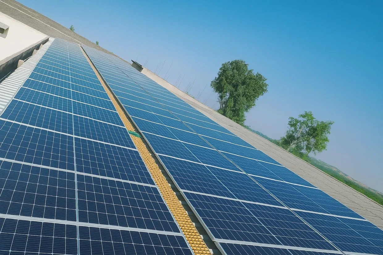 Rooftop solar array powering the mill