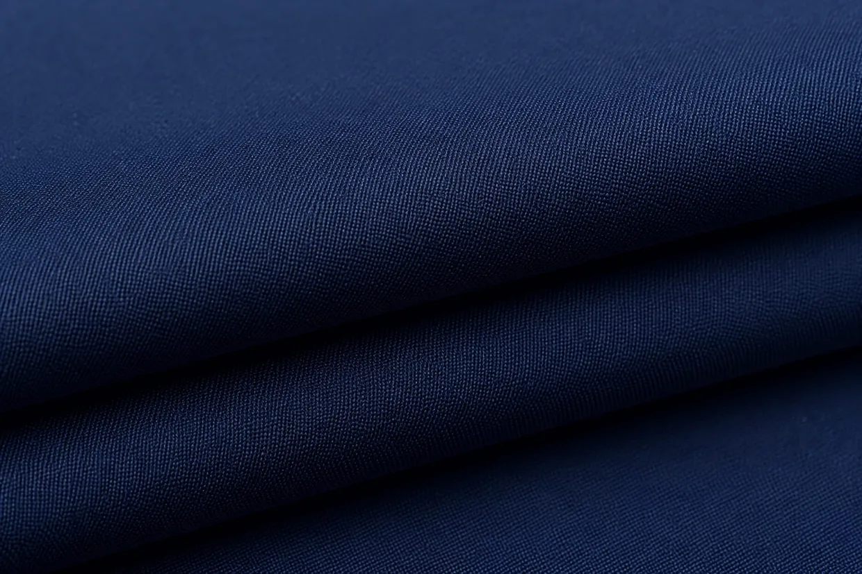 Close-up of navy fine weave uniform trouser fabric