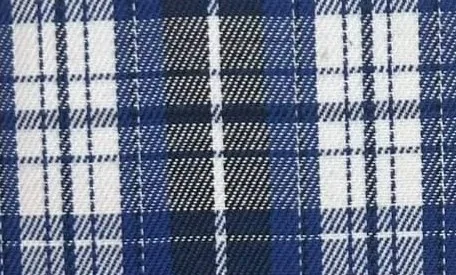 Navy tartan school uniform fabric with white overcheck