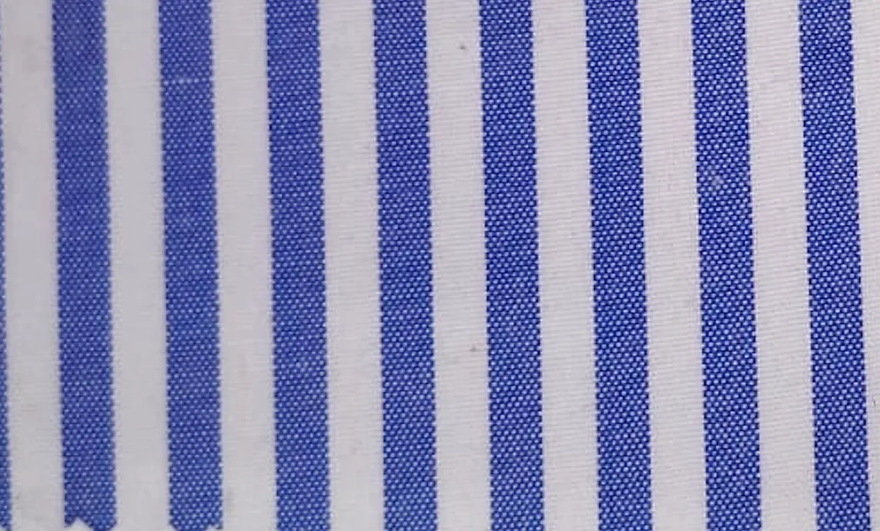Close-up of blue and white striped hospital staff uniform fabric